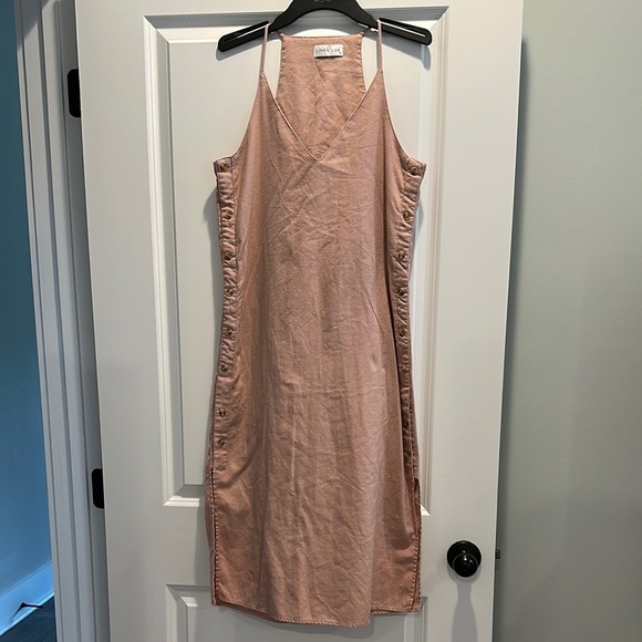 Linen Lux Dresses & Skirts - Linen Lux Cottage Core Pink Buttton Side Dress